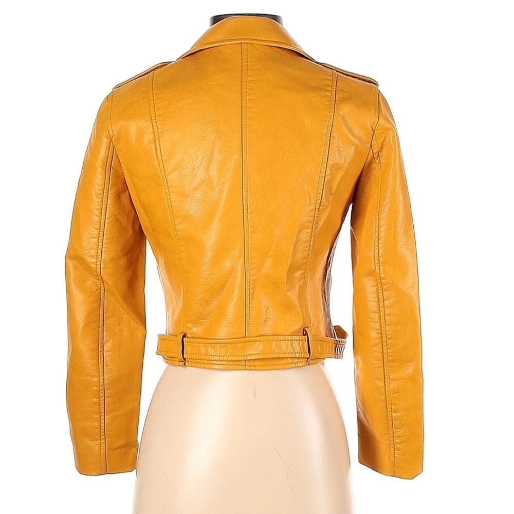 Zara Faux Leather Motorcycle Jacket XS yellow - Picture 2 of 2